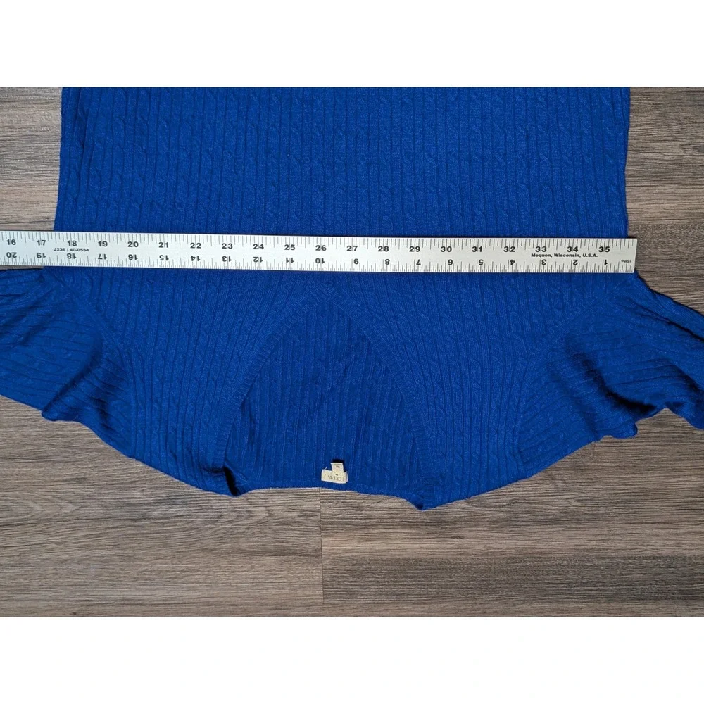 J Crew Royal Blue Cable Knit V Neck Sweater Mens Size Medium Wool/Cashmere Blend